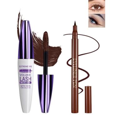 Imagem de Rímel e delineador marrom à prova d'água, extensão de cílios de fibra de seda 5D, tubo colorido, volume e comprimento, máscara colorida e delineador líquido de longa duração para mulheres