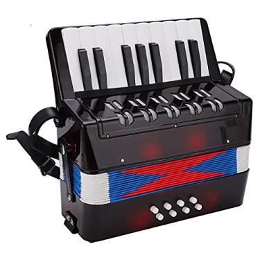 Imagem de Acordeão, Instrumentos Musicais de Acordeão Preto de 17 Teclas e 8 Baixos Com Pulseira de Couro Retrátil para Treinamento de Iniciantes e Estudantes