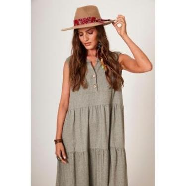 Imagem de Vestido Longo Regata 3 Babados De Linho Verde Yacamim D2-Feminino