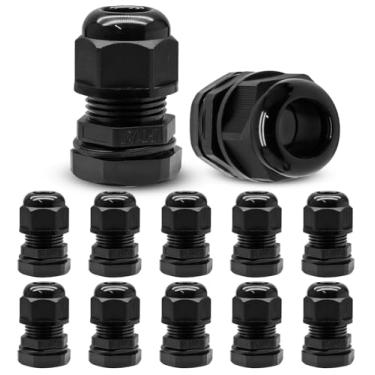Imagem de Kyuionty 12 peças de glândulas de cabo de nylon NPT de 1/5.1 cm, conector de cabo de alívio de tensão preto IP68 à prova d'água caixa de junção protetores de fio ajustáveis para cabo de 6 a 12 mm de