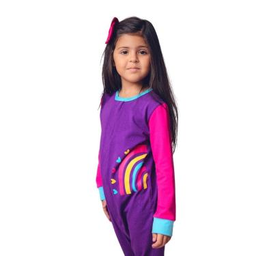 Imagem de Macacão Magnético Roxo, detalhes pink e azul anil com estampa arco-íris - 6 meses