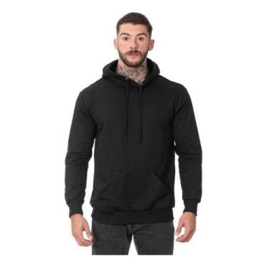 Imagem de Moletom Liso Masculino Flanelado Blusa De Frio Com Capuz - Hs, Preto, 