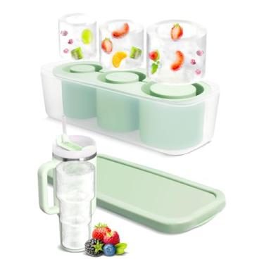 Imagem de Molde de bandeja de gelo para copo Stanley, molde de gelo 2025, bandeja de cubo de gelo de silicone com tampa para copo, máquina de gelo fácil de encher e liberar para uísque, coquetel, livre de BPA