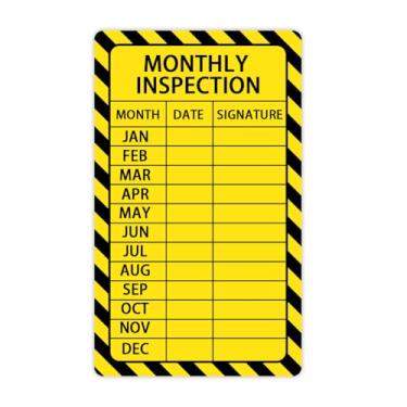 Imagem de 50 adesivos de inspeção mensal | Etiquetas duráveis à prova de intempéries de 7 x 12 cm | Etiquetas de segurança de equipamentos para manutenção de instalações, máquinas e extintores de incêndio