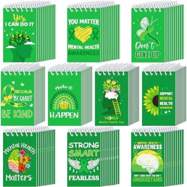 Imagem de Resurhang 50 unidades mini blocos de notas de saúde mental pequena fita verde bolso espiral cadernos em massa conscientização saúde mental sobrevivente presente inspirador para eventos públicos de