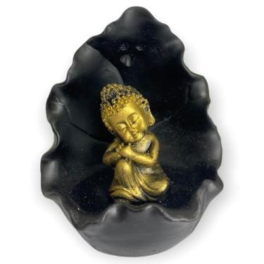 Imagem de Incensário cascata Gruta Folha Buda Sonhador Dourado e preto 11 cm em 