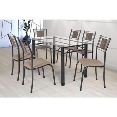 Imagem de 6 Cadeira Belize Mesa Jantar Sala Cozinha Bar Moderna Tubo Preto Assento Estofado