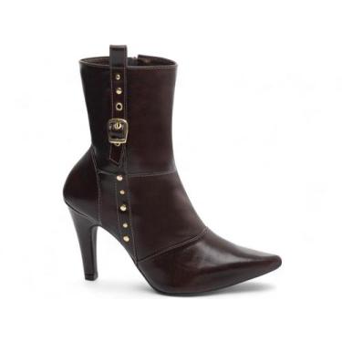 Imagem de Bota Cano Médio Salto Alto Stiletto Bico Fino Feminina 9cm Café EMILY 