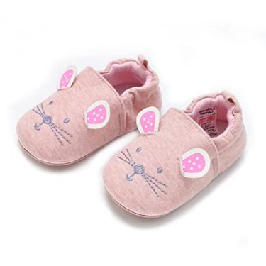 Imagem de COSANKIM Tênis infantil para meninos e meninas com sola macia, antiderrapante, mocassins infantis, primeiro andador, círculo, casa, sapatos, 01 Pink Cat, 2-2.5 Years Toddler