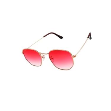 Imagem de Óculos de Sol Hexagonal Armação em Metal com Case Luxo Proteção UV400 Estilo Retrô Aviador Unissex Feminino Masculino - Cacife Brand (Rosa Degradê)