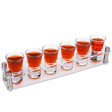 Imagem de D&Z 6 copos de shot em bandeja de acrílico montada, copo de degustação de cristal de 28 g para bebidas alcoólicas, cervejas e vinhos, ferramenta inovadora e fácil de usar torna sua festa atraente