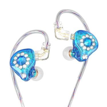 Imagem de CNWUJASS Fone de ouvido QKZ AK6 Spark Hi-Fi, 11 mm PET composto diafragma dinâmico, 3,5 mm, fone de ouvido DJ Music com microfone (azul com microfone)