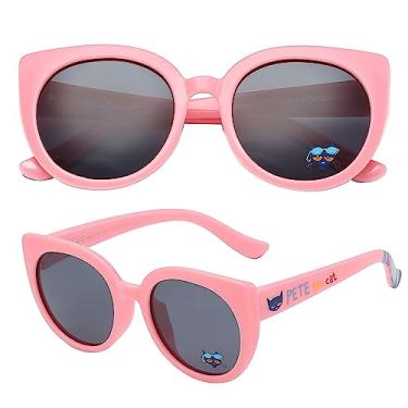 Imagem de PolarSpex Óculos de sol infantis – Óculos de sol polarizados com proteção UV olho de gato com armação inquebrável para meninas de 2 a 8 anos, Pete the Cat | Rosa | Fumê polarizado, Medium