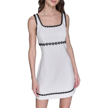 Imagem de Karl Lagerfeld Paris Vestido feminino sem mangas com gola redonda, Branco macio e preto, 46