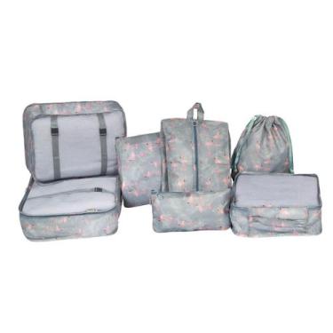 Imagem de Kit organizador para mala de viagens 7 peças azul flamingo - Mimos e V
