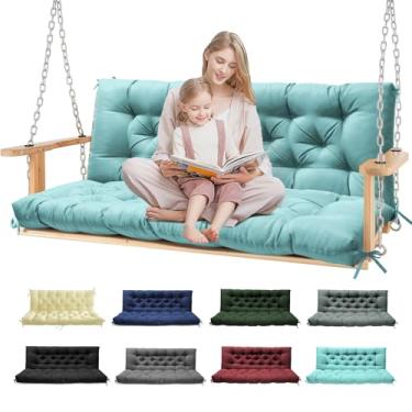 Imagem de Tycdiose Almofadas de balanço de varanda, almofadas de balanço de pátio à prova d'água para móveis ao ar livre almofadas de banco de balanço espessas para substituição de 2 a 3 lugares com laços para
