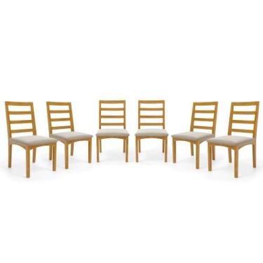Imagem de Kit Com 6 Cadeiras Cecília Madeira Maciça Assentos Estofados Para Mesa