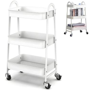Imagem de Prateleira De Metal Multiuso 3 Andares Com Rodinhas - Organização e Praticidade branco