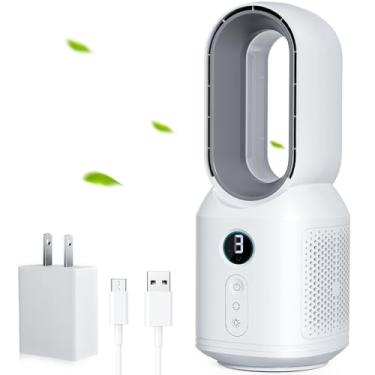 Imagem de let'me Ventilador de mesa de 33 cm, ventilador de mesa sem lâmina, ventilador oscilante de 106°, controle de toque com 3 velocidades e luz noturna, pequeno ventilador de mesa silencioso para uso