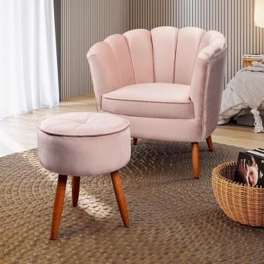 Imagem de Poltrona Decorativa Com Pés De Madeira Speciale Home Rose
