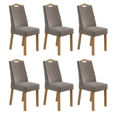 Imagem de Conjunto 6 Cadeiras Vênus Móveis Lopas Amêndoa Clean/Suede Animale Bege