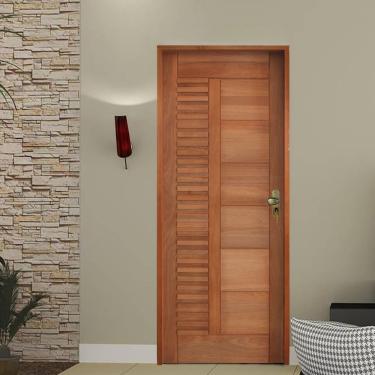 Imagem de Kit Porta De Madeira 210X92Cm Batente 14Cm Fechadura Taco De Golf Externa Porto Velho Tauari