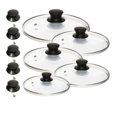 Imagem de Kit Tampa Vidro Panela Frigideira 16 A 24 E 5 Puxador Extra