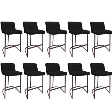 Imagem de Kit 09 Banquetas Com Encosto Noah Luxo Confort Bistrô Cozinha Ferro Marrom Suede Preto - Amey Decor