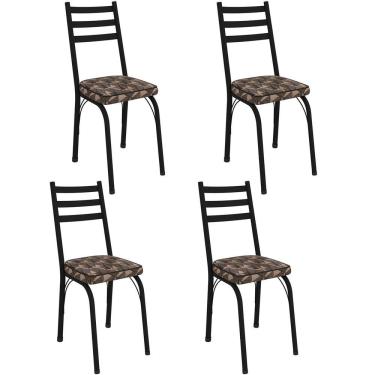 Imagem de Kit 4 Cadeiras Para Cozinha Tubular D-13 Nara De Aço Preto-mosaico Palha