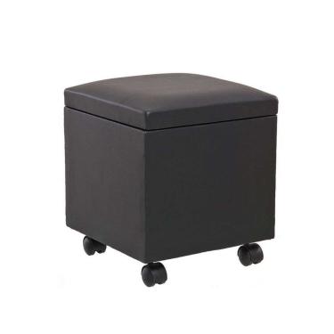 Imagem de Puff Bau 40cm X 40cm X 40cm Courino Com Rodizios Preto