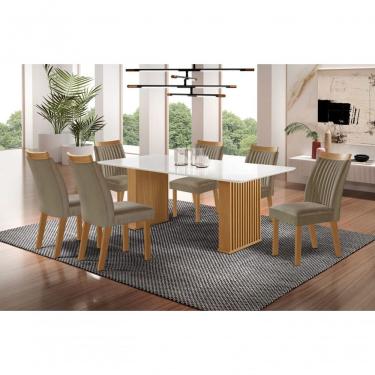 Imagem de Sala De Jantar Ripada Com Vidro 6 Cadeiras 1,80x0,90m - Imperatriz - Lj Móveis