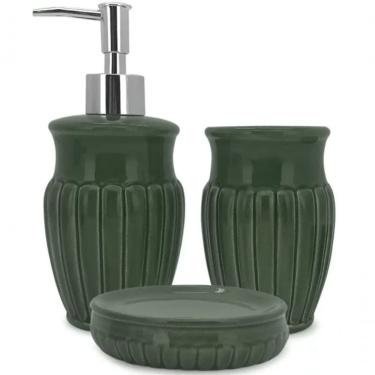 Imagem de Jogo Com 3 Peças Para Banheiro Em Cerâmica Marine Green 325 Ml - Mimo Style - Bh20107