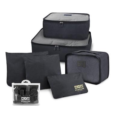 Imagem de Kit Organizador De Malas + Frascos De Viagem 7 Peças Preto