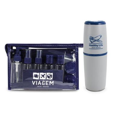Imagem de Kit Porta Escova De Dentes + Frascos De Viagem 10 Pcs Azul