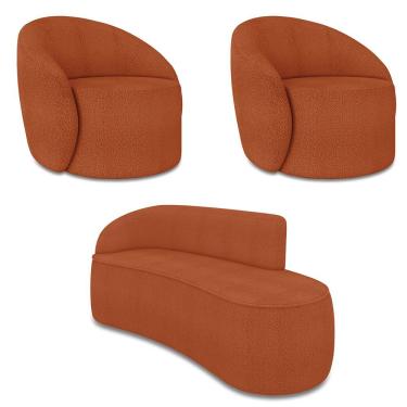 Imagem de Sofá 3 Lugares Orgânico 180cm Morgan E 2 Poltronas Lua Bouclê Terracota D03 - D'rossi