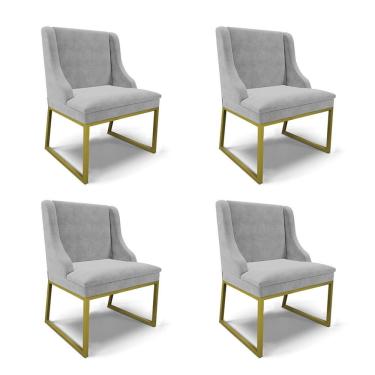 Imagem de Cadeira Sala De Jantar Industrial Dourado Kit 4 Liz Suede Cinza D03 - D'rossi
