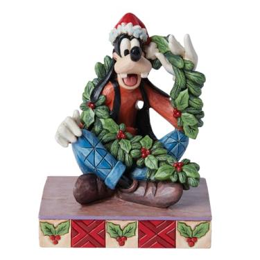 Imagem de Enesco Coleção Disney Traditions de Jim Shore Pateta com Guirlanda de Natal Personalidade Estatueta de pose - Estatuetas de Natal colecionáveis da Disney de resina pintada à mão, estátua de decoração
