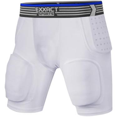 Imagem de Exxact Sports Cinto de futebol juvenil Rebel 5 pads com bolso para copos, shorts de compressão acolchoados leves com quadril, coxa, almofadas de cóccix, cinto de futebol para meninos (branco, YXL)