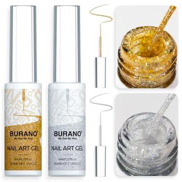 Imagem de BURANO Esmalte Em Gel Para Unhas, Delineador Artístico, Design Prateado E Dourado, 2 Frascos De 8 Ml, Aplicação Com Pincel Fino, Cura Necessária, 2X2, 8X8