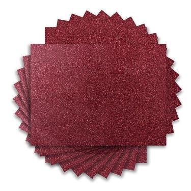 Imagem de IRON-ON HTV Pacote De Vinil Transferência Térmica Com Glitter Vermelho Vinho, 10 Folhas 12" X 10" Para Design Camisas