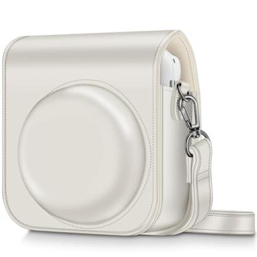 Imagem de FINTIE Capa Protetora Para Câmera Instantânea Fujifilm Instax Mini 12 - De Couro Vegano Premium Com Alça Ajustável Removível, Branca