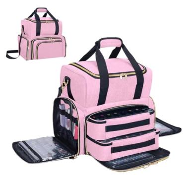 Imagem de UOZL Estojo Organizador De Esmaltes Com Capacidade Para 80 Frascos (15 Ml/0,5 Fl Oz), Caixa Armazenamento Portátil Viagem 2 Bolsas Removíveis, Projetado Ferramentas Femininas, Óleos Essenciais E Con
