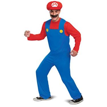 Imagem de Disguise Fantasia masculina Mario, fantasia adulta oficial do Nintendo Super Mario Bros com chapéu e bigode, Vermelho, XL (42-46)
