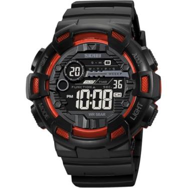 Imagem de Relógio multifuncional masculino, relógio digital esportivo para atividades ao ar livre com mostrador grande e data, relógio de pulso casual masculino com luz de fundo LED (Black Orange)