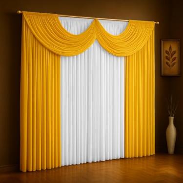Imagem de Cortina Paris Com Bandô Para Sala, Quarto 3,00 m x 2,70 m Malha Gel (Amarelo com Branco)