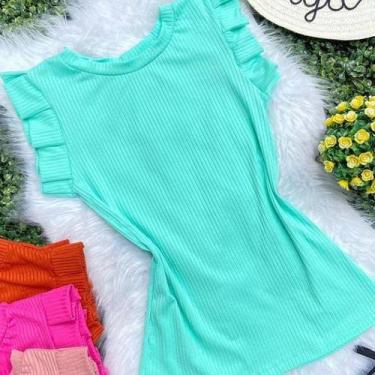 Imagem de Blusa manga curta babado feminina malha canelada - Filó Modas, m, Verm