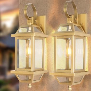 Imagem de Brilvibera Luminária De Varanda Dourada, Pacote Com 2, Arandelas Rústicas Para Áreas Externas Vidro Transparente, Fundo Fechado Alumínio 18 Pés Casa