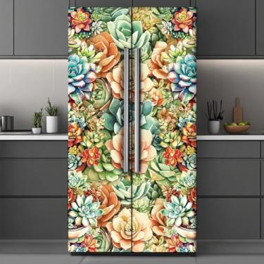 Imagem de GOMAKERER 2 peças de envoltórios removíveis de geladeira com padrão de planta suculenta, autoadesivo, porta de geladeira, mural, vinil, freezers, painel para decoração de bar, 40 x 192 cm
