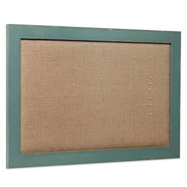 Imagem de SOFE Quadro de avisos de cortiça de linho grande, quadro de cortiça emoldurado turquesa para paredes, quadro de visão de madeira para pinos, quadro de exibição organizador de fotos, quadro de notas para escritório, casa, cozinha, decoração