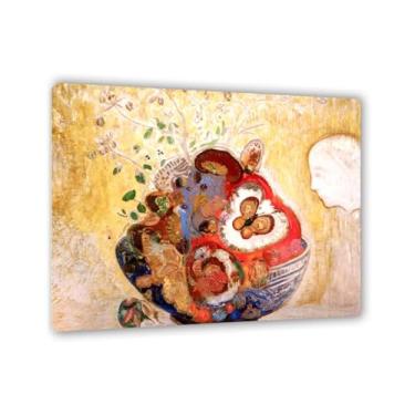 Imagem de Reproduções em tela Odilon Redon vaso de arte de parede e perfil giclée impressão de flores para quarto, cozinha, sala de estar, decoração de casa, pôster35 x 30 cm (14 x 12 polegadas) emoldurado